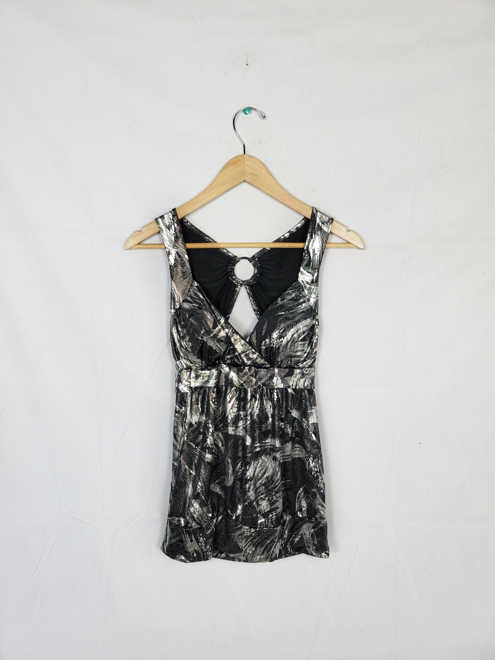 Women's Small Topia Metallic Black & Silver Sleeveless Top with Ring Back Detail